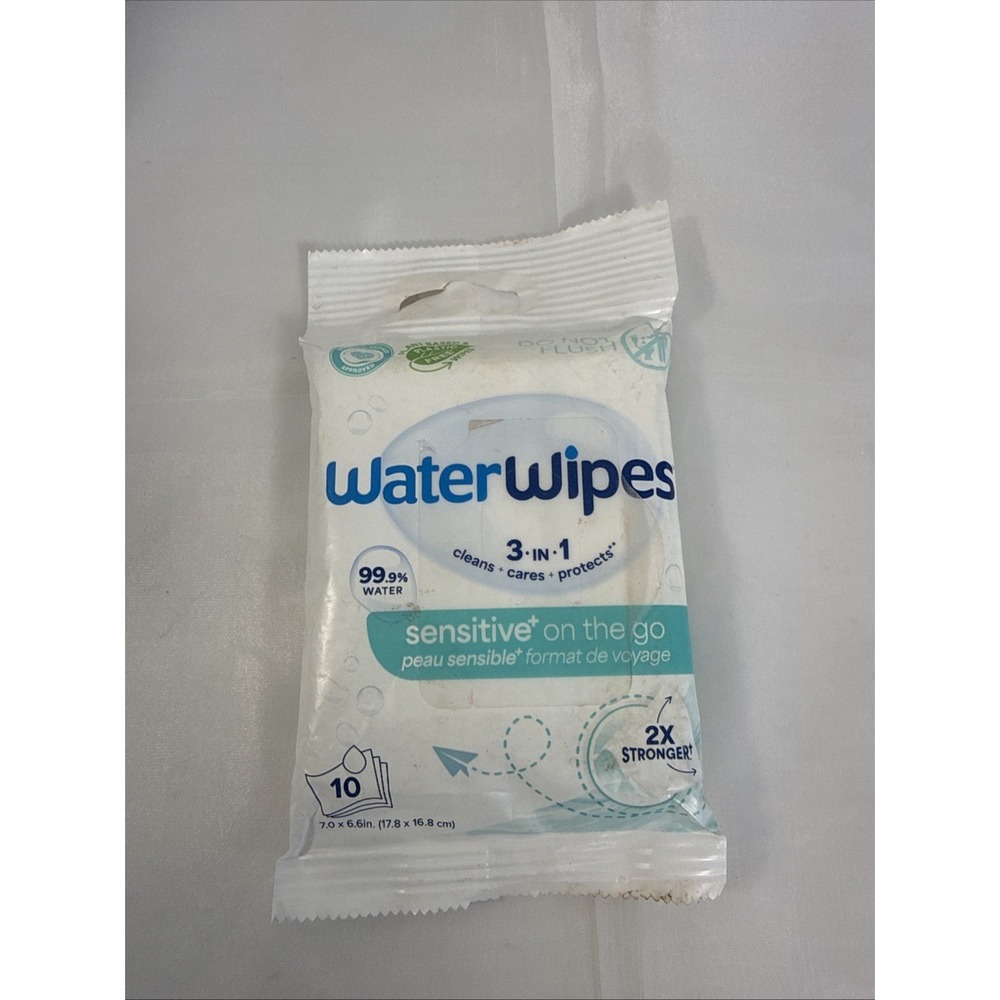 Waterwipes Sensitive+ on the Go Wipes, 3-In-1 Cleans, Cares, Protects, 99.9% Wat